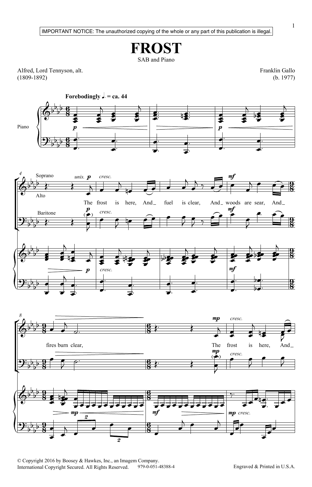 Franklin Gallo Frost Sheet Music Notes & Chords for SAB - Download or Print PDF