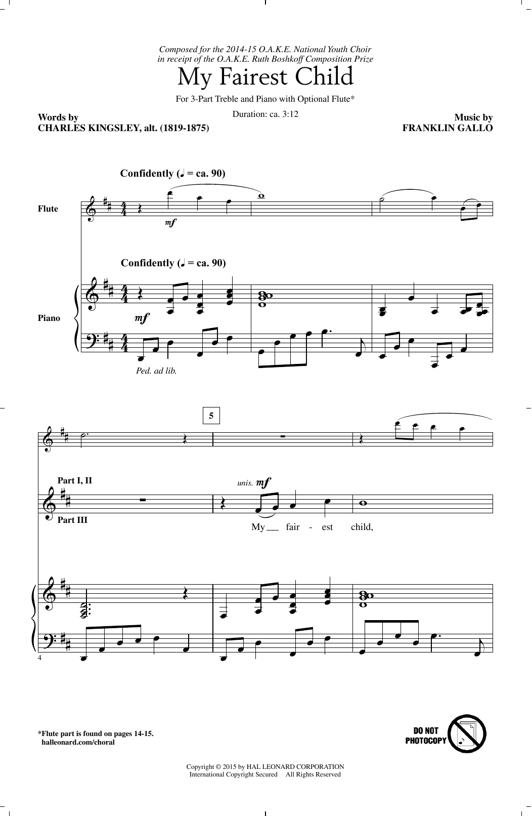 Franklin Gallo My Fairest Child Sheet Music Notes & Chords for 3-Part Treble - Download or Print PDF