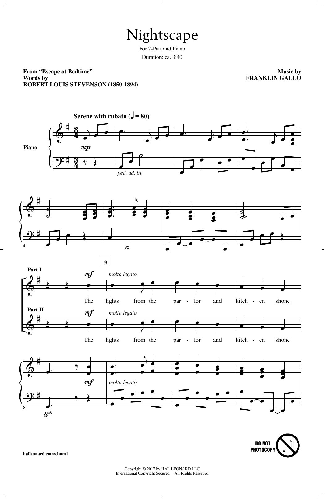 Franklin Gallo Nightscape Sheet Music Notes & Chords for 2-Part Choir - Download or Print PDF