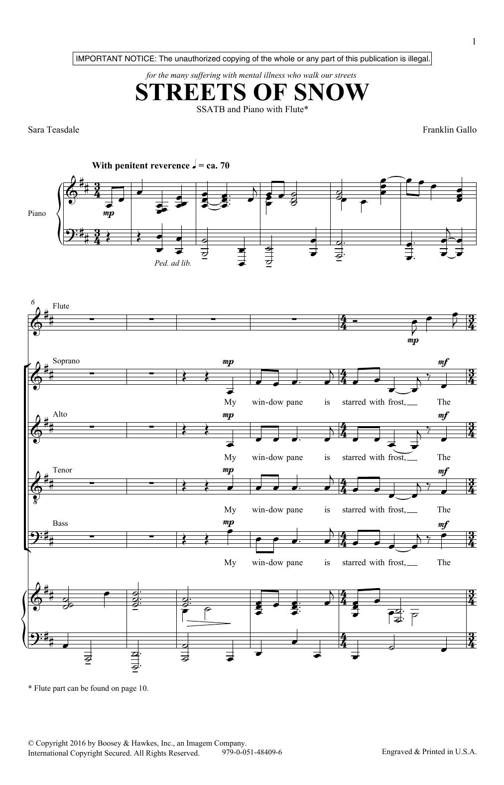 Franklin Gallo Streets Of Snow Sheet Music Notes & Chords for SATB - Download or Print PDF