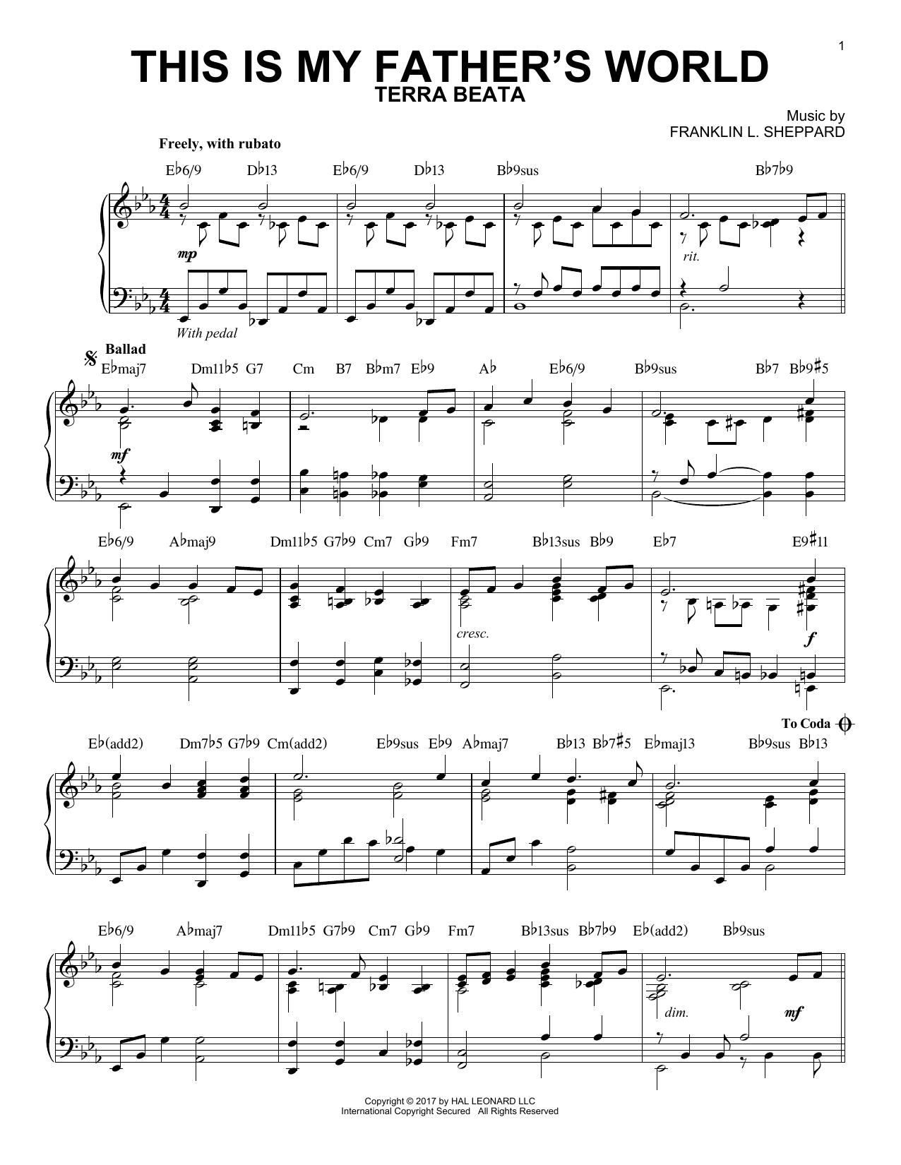 Franklin L. Sheppard This Is My Father's World [Jazz version] Sheet Music Notes & Chords for Piano - Download or Print PDF