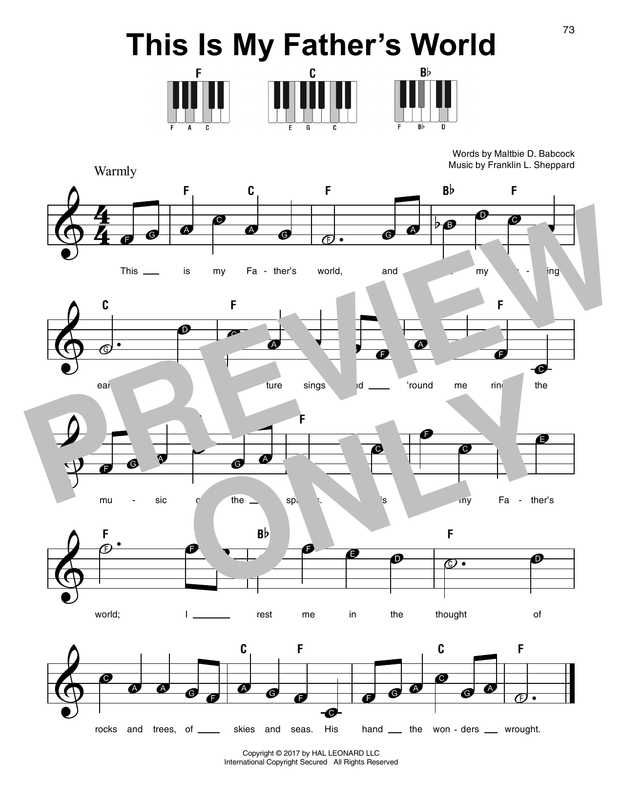 Franklin L. Sheppard This Is My Father's World Sheet Music Notes & Chords for 5-Finger Piano - Download or Print PDF