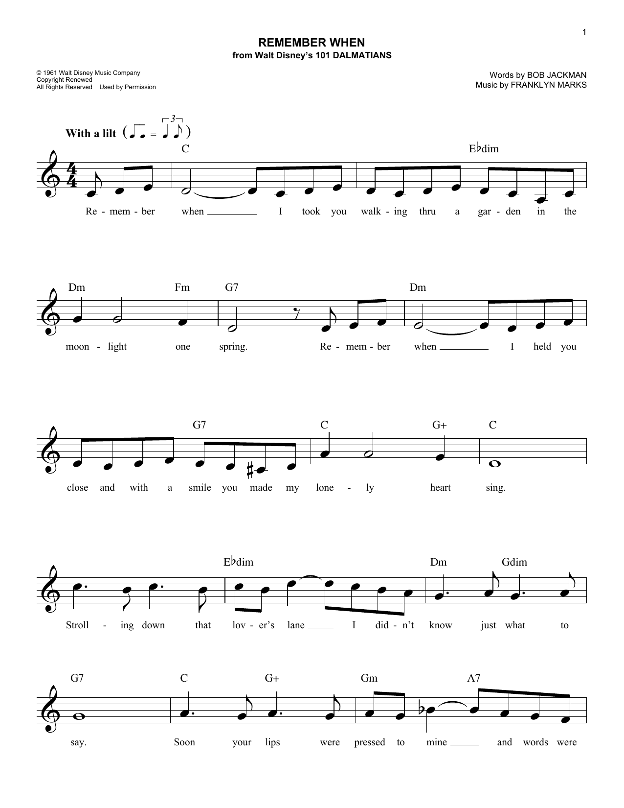 Franklyn Marks Remember When Sheet Music Notes & Chords for Melody Line, Lyrics & Chords - Download or Print PDF