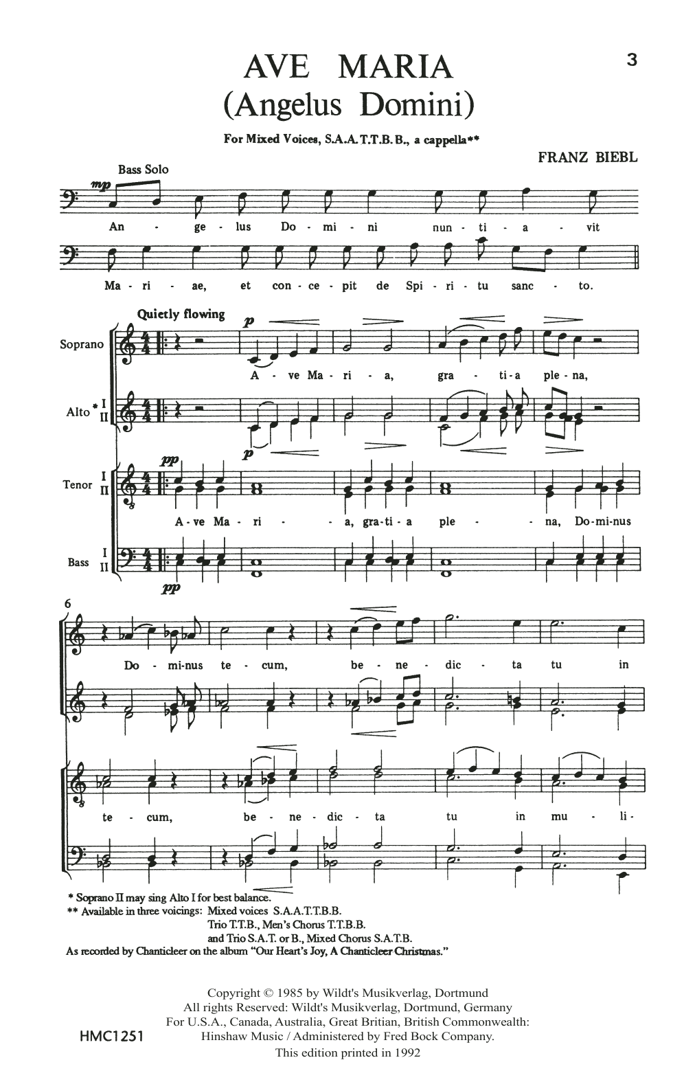 Franz Biebl Ave Maria Sheet Music Notes & Chords for TTB Choir - Download or Print PDF