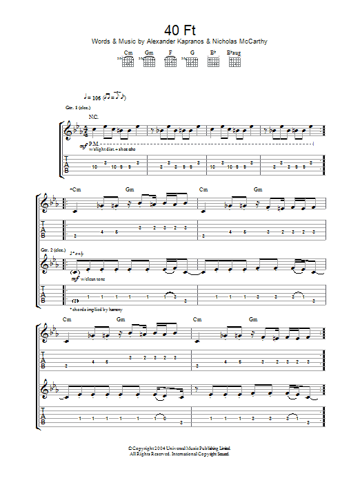 Franz Ferdinand 40 Ft Sheet Music Notes & Chords for Guitar Tab - Download or Print PDF