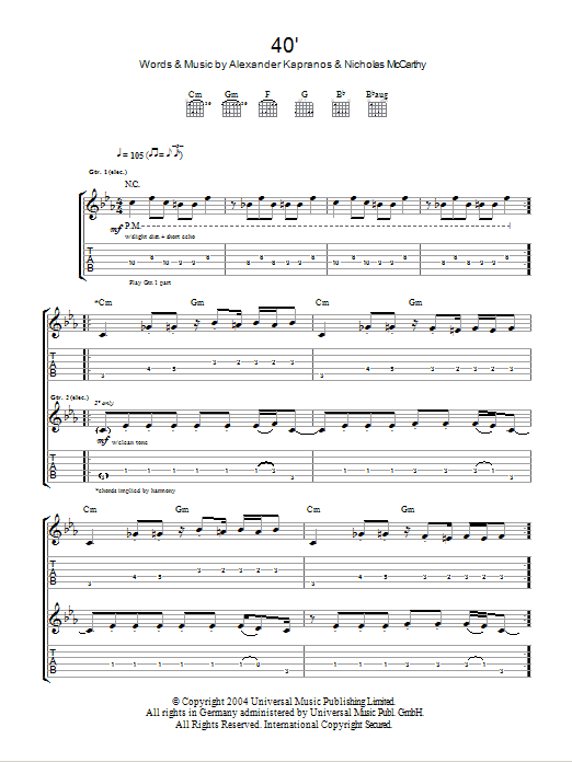 Franz Ferdinand 40' Sheet Music Notes & Chords for Lyrics & Chords - Download or Print PDF