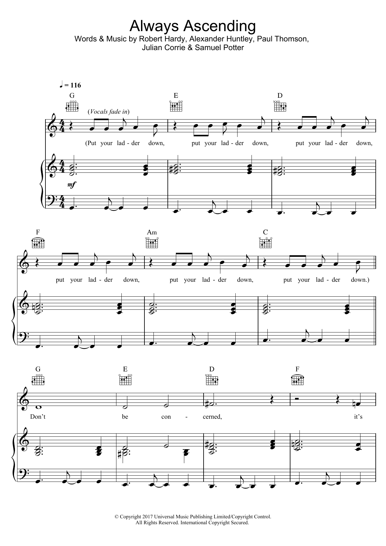 Franz Ferdinand Always Ascending Sheet Music Notes & Chords for Piano, Vocal & Guitar (Right-Hand Melody) - Download or Print PDF