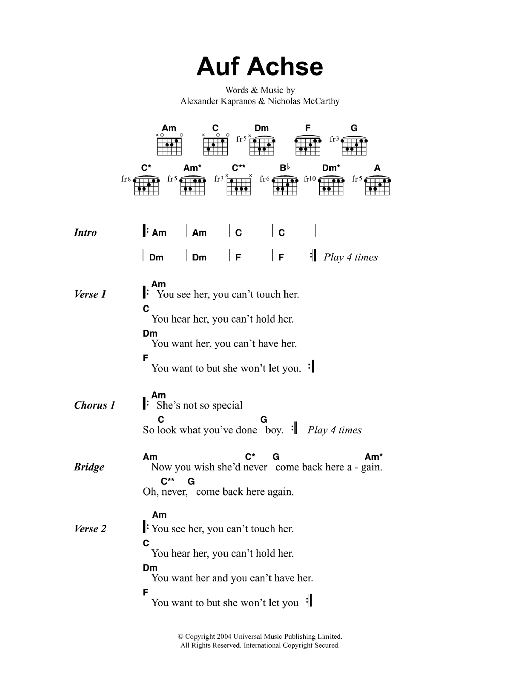 Franz Ferdinand Auf Achse Sheet Music Notes & Chords for Guitar Tab - Download or Print PDF