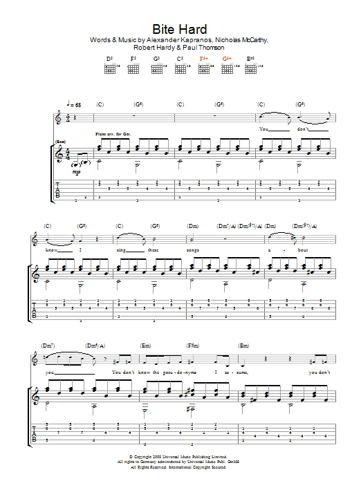 Franz Ferdinand Bite Hard Sheet Music Notes & Chords for Guitar Tab - Download or Print PDF