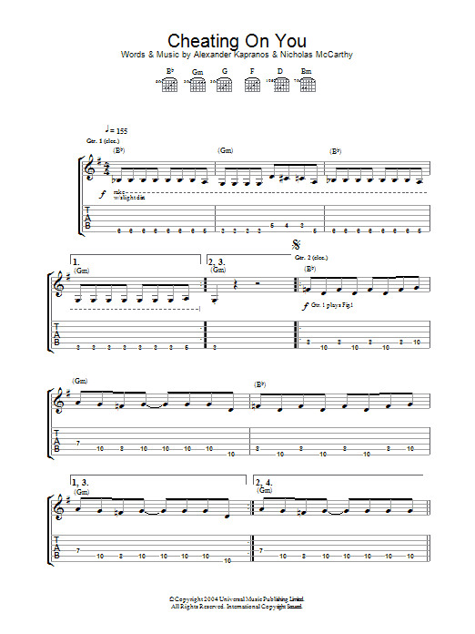 Franz Ferdinand Cheating On You Sheet Music Notes & Chords for Lyrics & Chords - Download or Print PDF