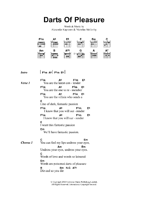 Franz Ferdinand Darts Of Pleasure Sheet Music Notes & Chords for Guitar Tab - Download or Print PDF