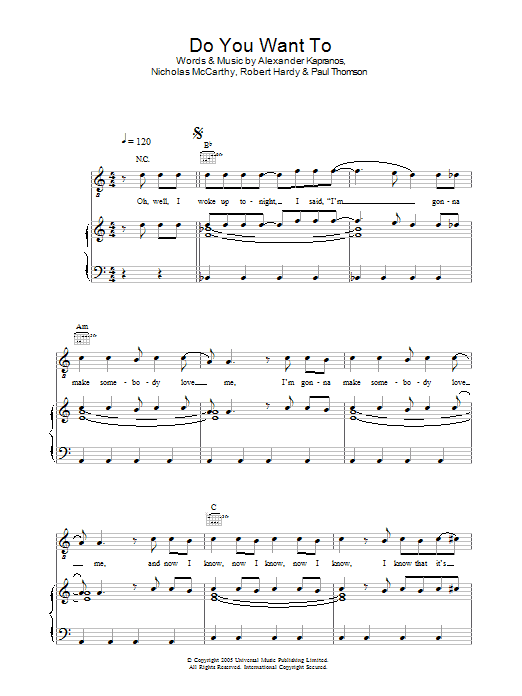 Franz Ferdinand Do You Want To Sheet Music Notes & Chords for Piano, Vocal & Guitar (Right-Hand Melody) - Download or Print PDF