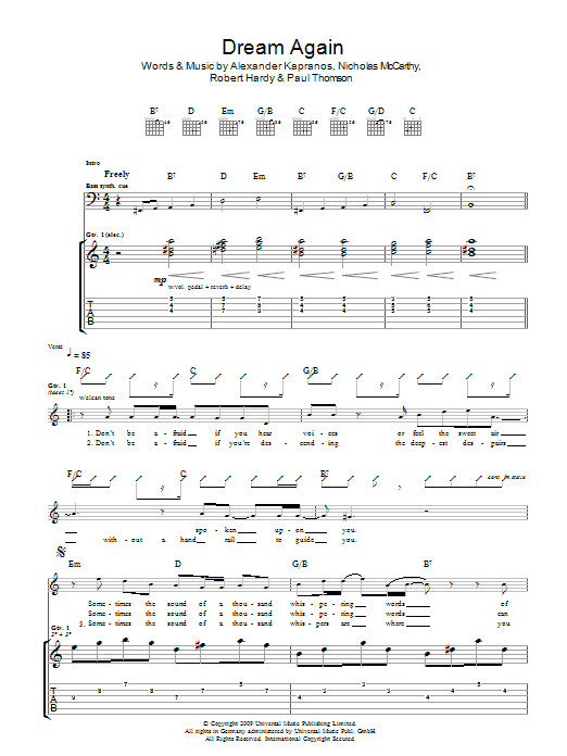 Franz Ferdinand Dream Again Sheet Music Notes & Chords for Guitar Tab - Download or Print PDF