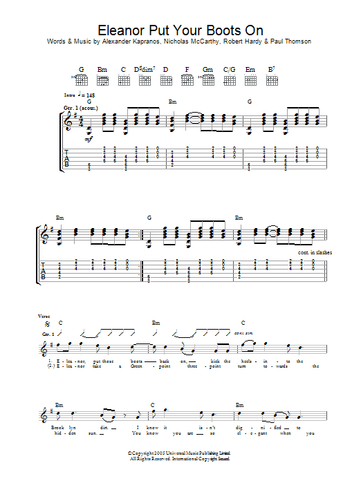 Franz Ferdinand Eleanor Put Your Boots On Sheet Music Notes & Chords for Guitar Tab - Download or Print PDF