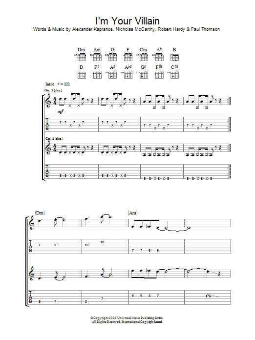 Franz Ferdinand I'm Your Villain Sheet Music Notes & Chords for Lyrics & Chords - Download or Print PDF