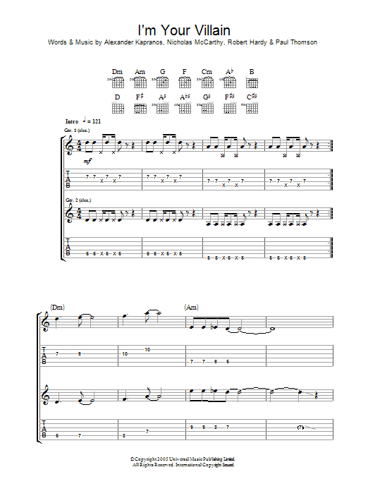 Franz Ferdinand I'm Your Villain Sheet Music Notes & Chords for Guitar Tab - Download or Print PDF