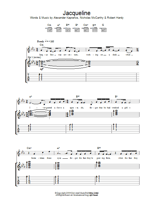 Franz Ferdinand Jacqueline Sheet Music Notes & Chords for Guitar Tab - Download or Print PDF