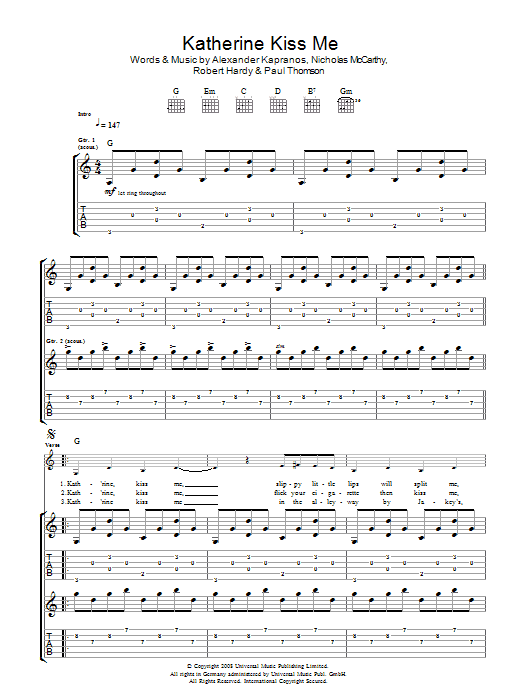 Franz Ferdinand Katherine Kiss Me Sheet Music Notes & Chords for Guitar Tab - Download or Print PDF