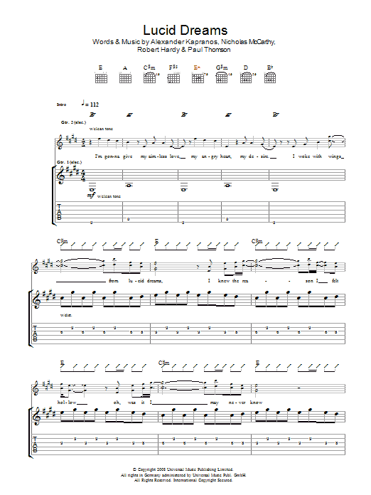 Franz Ferdinand Lucid Dreams Sheet Music Notes & Chords for Guitar Tab - Download or Print PDF