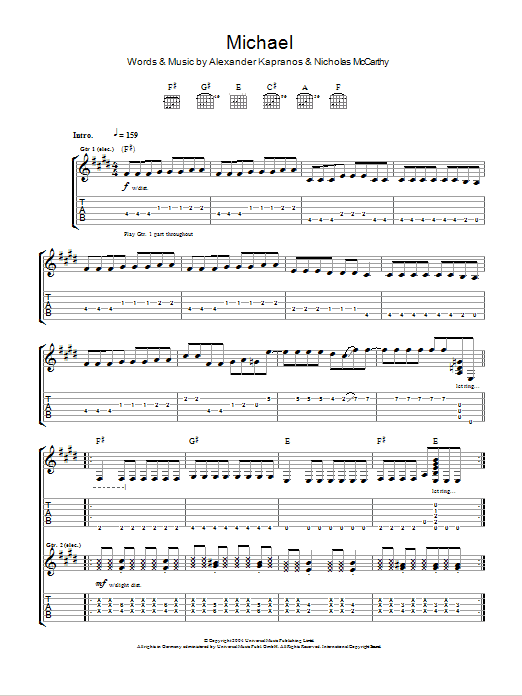Franz Ferdinand Michael Sheet Music Notes & Chords for Guitar Tab - Download or Print PDF