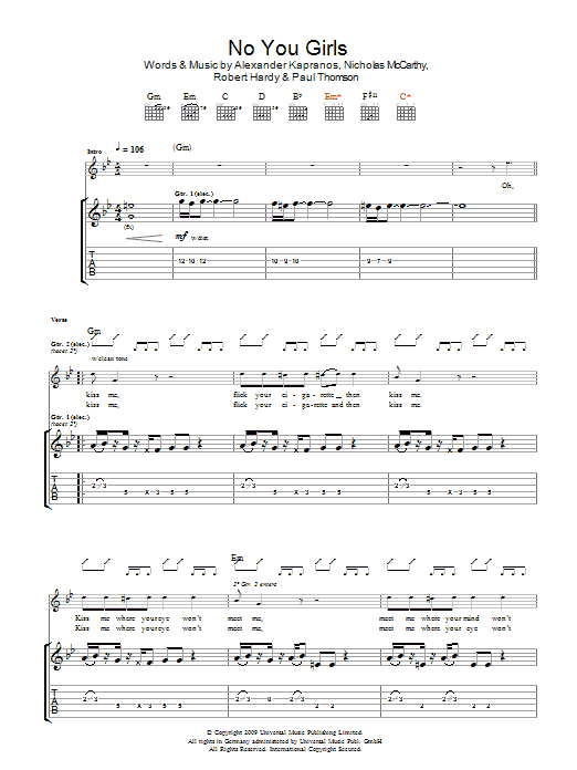 Franz Ferdinand No You Girls Sheet Music Notes & Chords for Guitar Tab - Download or Print PDF