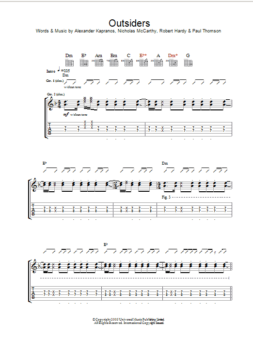 Franz Ferdinand Outsiders Sheet Music Notes & Chords for Guitar Tab - Download or Print PDF