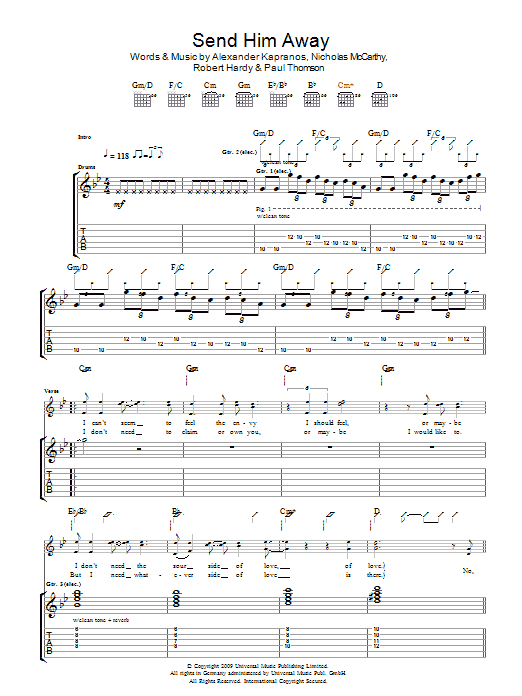 Franz Ferdinand Send Him Away Sheet Music Notes & Chords for Guitar Tab - Download or Print PDF