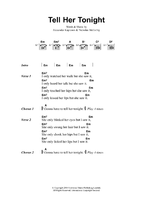 Franz Ferdinand Tell Her Tonight Sheet Music Notes & Chords for Guitar Tab - Download or Print PDF