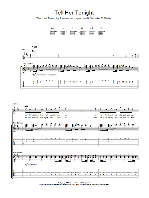 Franz Ferdinand Tell Her Tonight Sheet Music Notes & Chords for Guitar Tab - Download or Print PDF