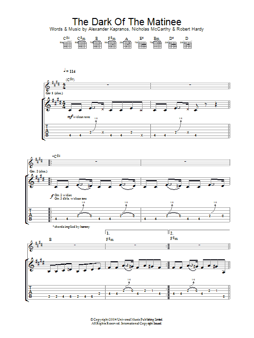 Franz Ferdinand The Dark Of The Matinee Sheet Music Notes & Chords for Guitar Tab - Download or Print PDF