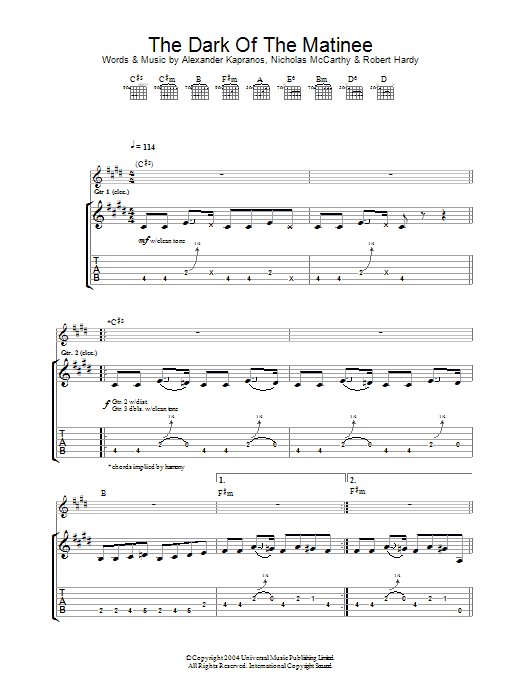 Franz Ferdinand The Dark Of The Matinee Sheet Music Notes & Chords for Lyrics & Chords - Download or Print PDF