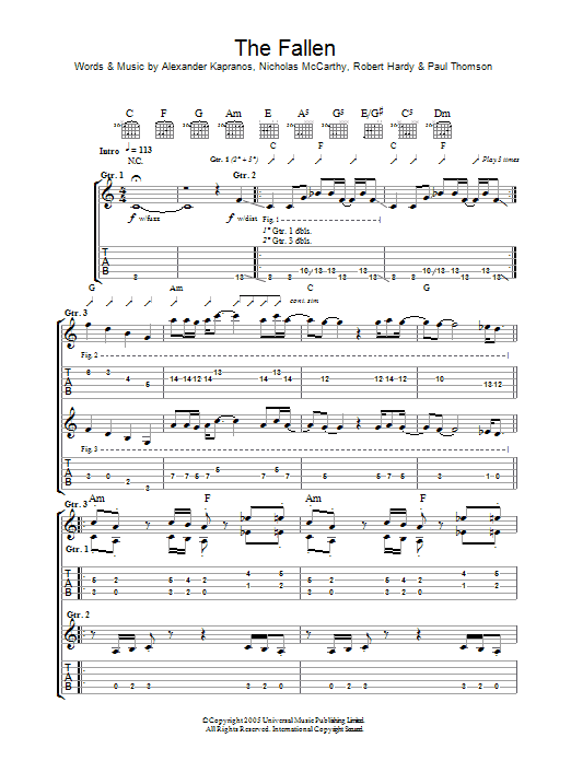 Franz Ferdinand The Fallen Sheet Music Notes & Chords for Lyrics & Chords - Download or Print PDF