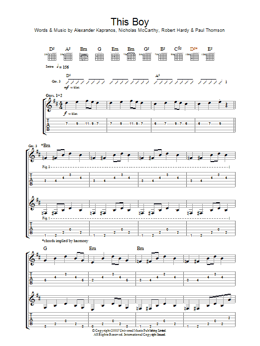 Franz Ferdinand This Boy Sheet Music Notes & Chords for Lyrics & Chords - Download or Print PDF