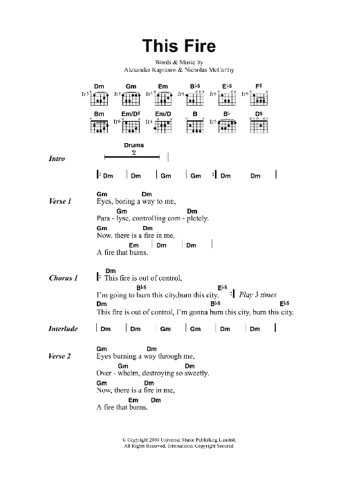 Franz Ferdinand This Fire Sheet Music Notes & Chords for Guitar Tab - Download or Print PDF