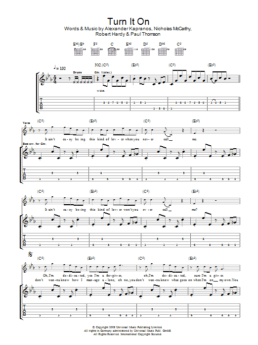 Franz Ferdinand Turn It On Sheet Music Notes & Chords for Guitar Tab - Download or Print PDF