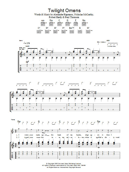 Franz Ferdinand Twilight Omens Sheet Music Notes & Chords for Guitar Tab - Download or Print PDF