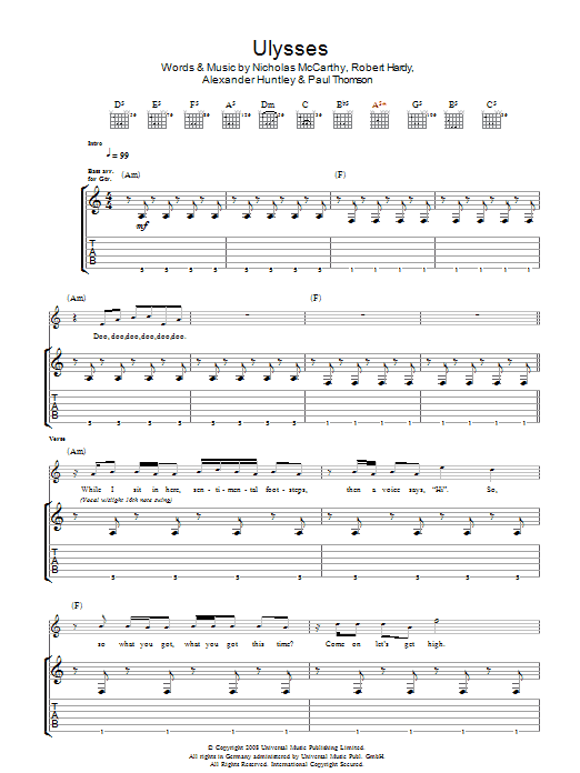 Franz Ferdinand Ulysses Sheet Music Notes & Chords for Guitar Tab - Download or Print PDF