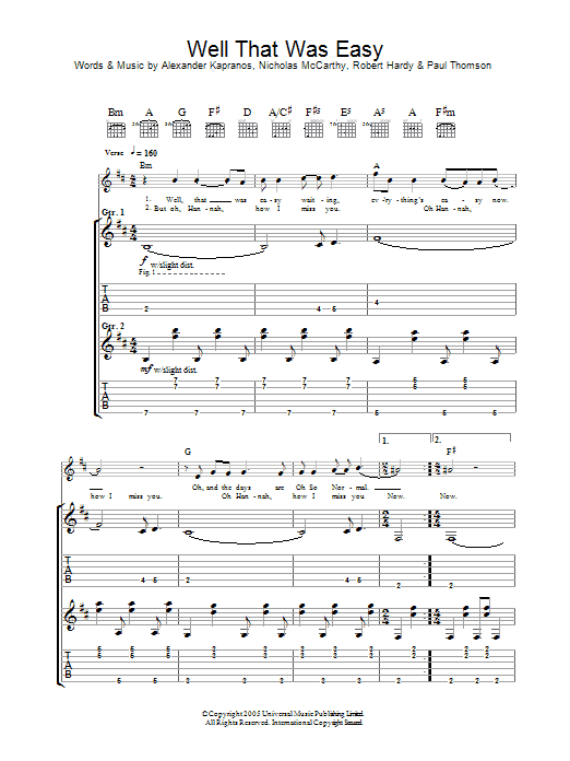 Franz Ferdinand Well That Was Easy Sheet Music Notes & Chords for Lyrics & Chords - Download or Print PDF