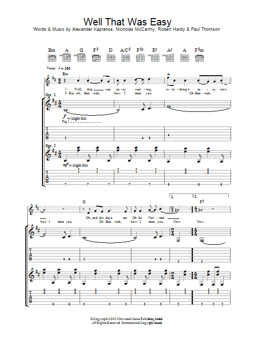 Franz Ferdinand Well That Was Easy Sheet Music Notes & Chords for Guitar Tab - Download or Print PDF