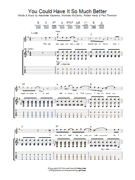 Franz Ferdinand You Could Have It So Much Better Sheet Music Notes & Chords for Guitar Tab - Download or Print PDF