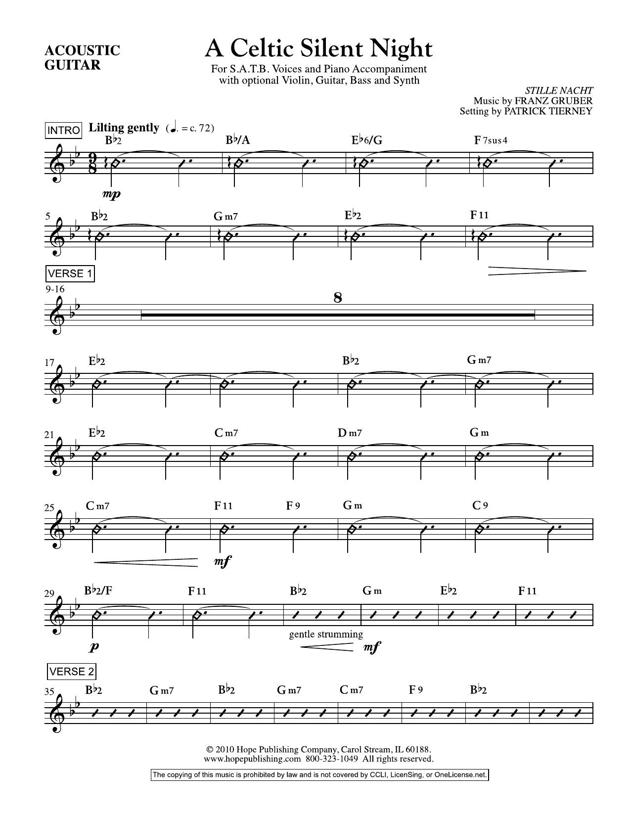 Franz Gruber A Celtic Silent Night - Acoustic Guitar Sheet Music Notes & Chords for Choir Instrumental Pak - Download or Print PDF