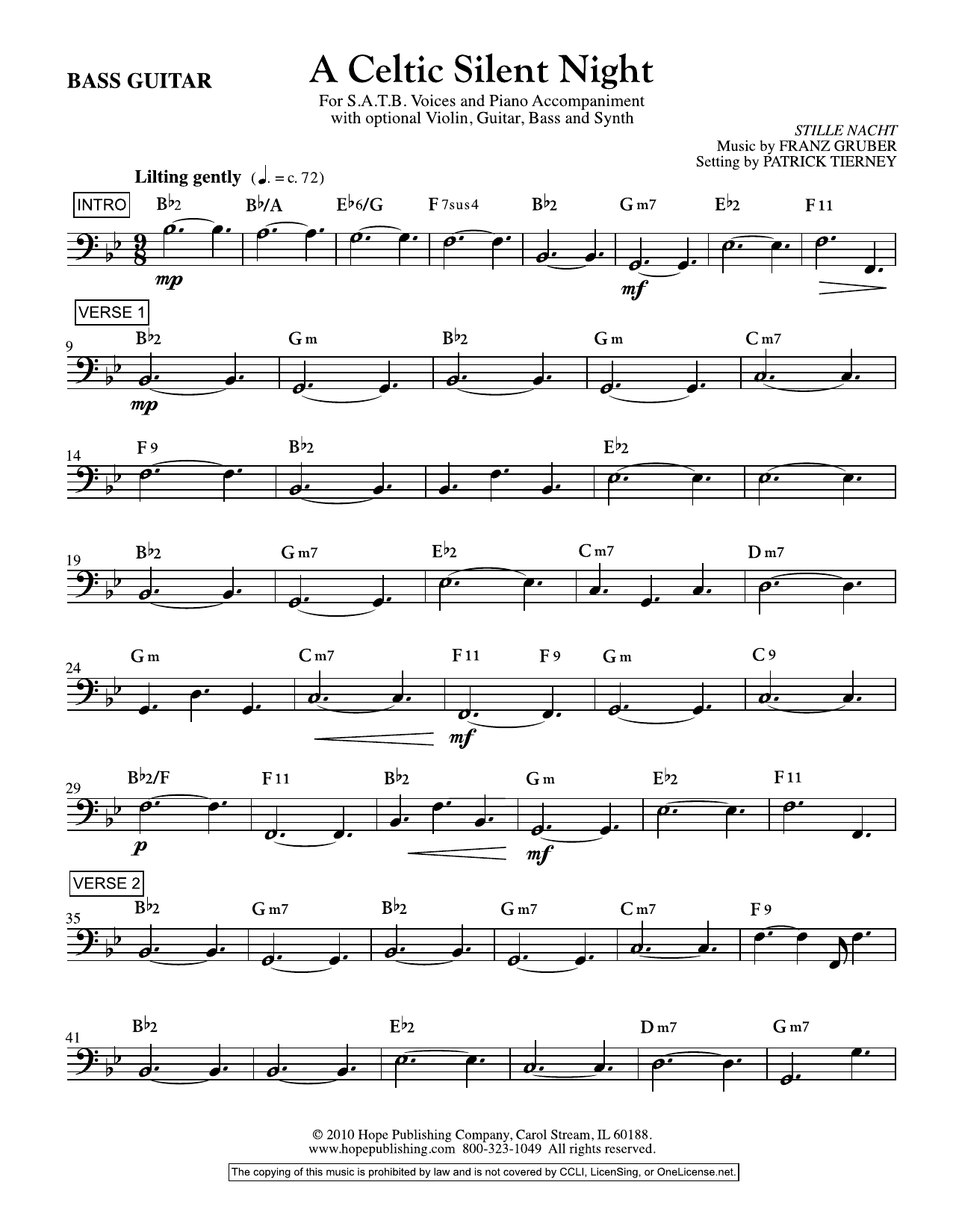 Franz Gruber A Celtic Silent Night - Bass Guitar Sheet Music Notes & Chords for Choir Instrumental Pak - Download or Print PDF