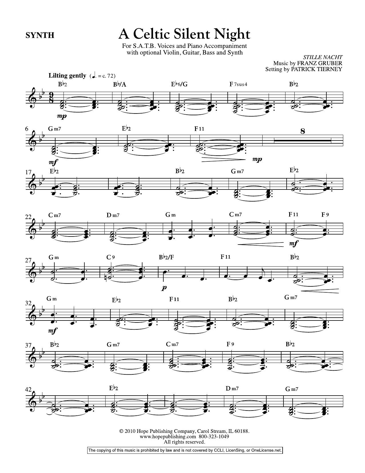 Franz Gruber A Celtic Silent Night - Synthesizer Sheet Music Notes & Chords for Choir Instrumental Pak - Download or Print PDF