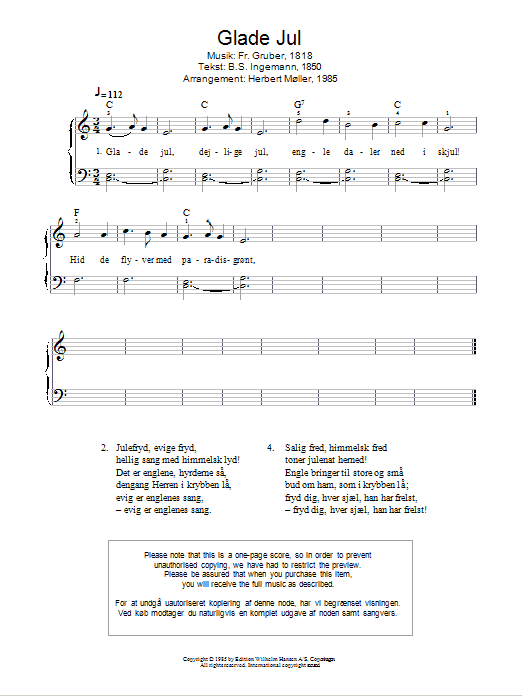 Franz Gruber Glade Jul Sheet Music Notes & Chords for Piano - Download or Print PDF