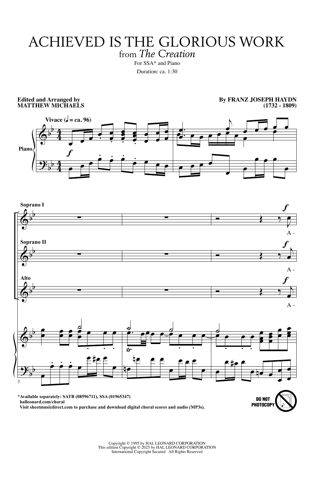Franz Joseph Haydn Achieved Is The Glorious Work (arr. Matthew Michaels) Sheet Music Notes & Chords for SSA Choir - Download or Print PDF