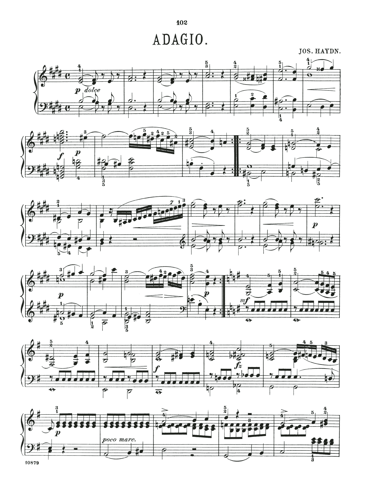 Franz Joseph Haydn Adagio In E Major Sheet Music Notes & Chords for Piano Solo - Download or Print PDF