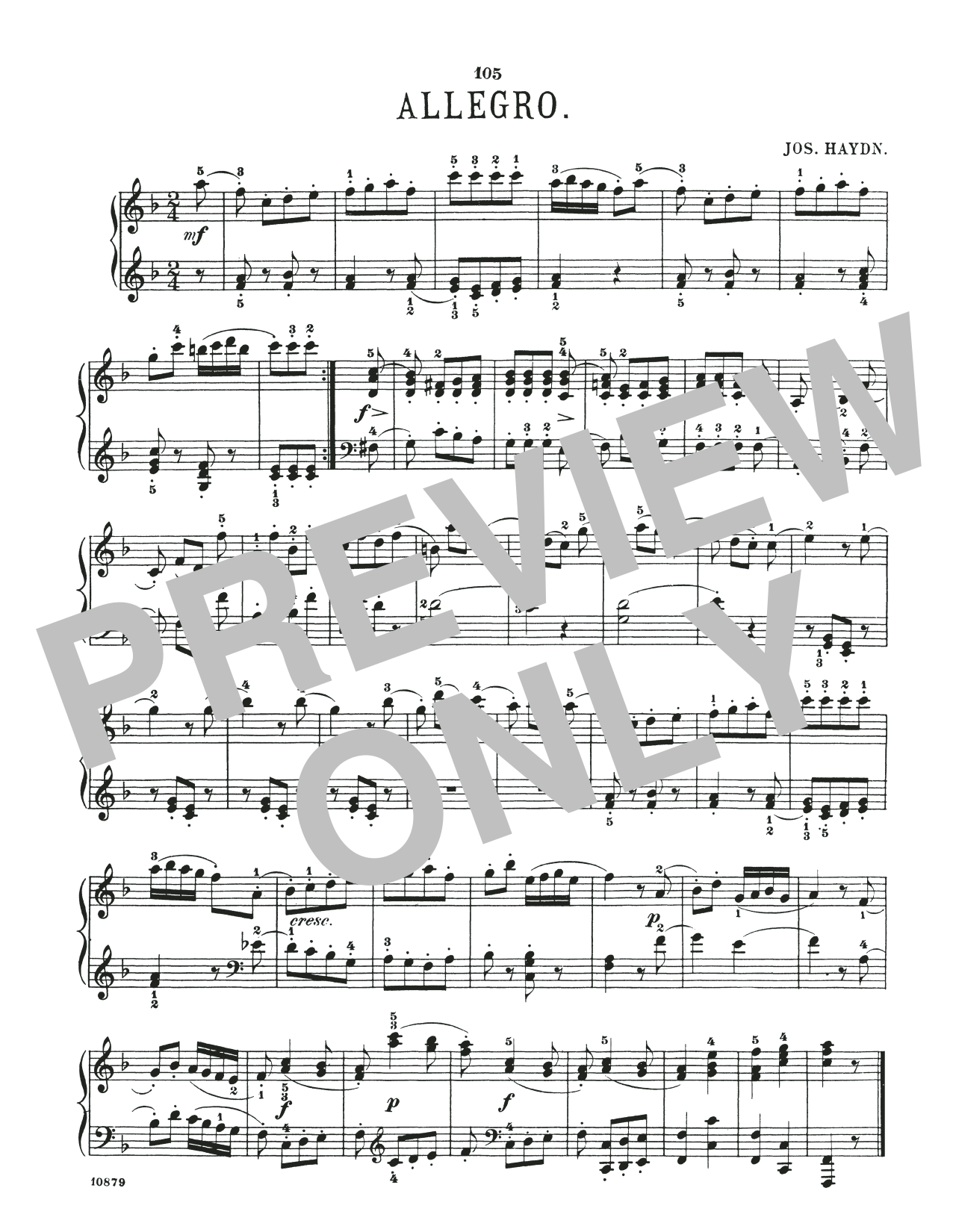 Franz Joseph Haydn Allegro In F Major Sheet Music Notes & Chords for Piano Solo - Download or Print PDF