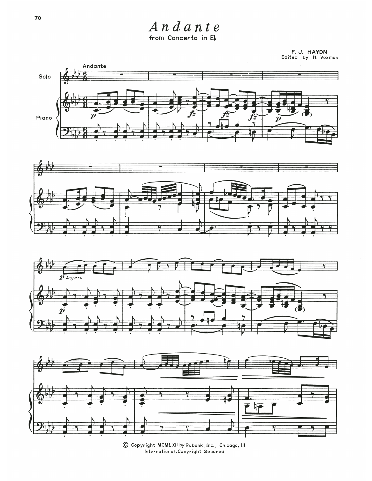 Franz Joseph Haydn Andante (Concerto In E Flat) Sheet Music Notes & Chords for Trumpet and Piano - Download or Print PDF