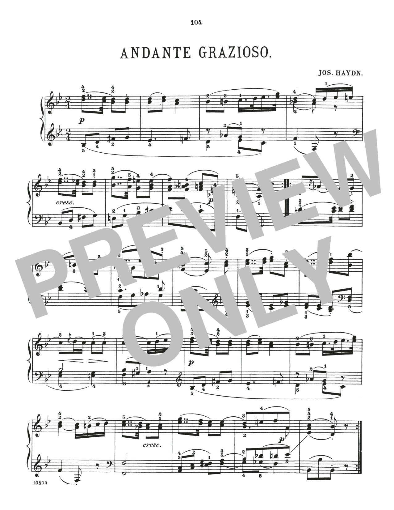 Franz Joseph Haydn Andante Grazioso In B-Flat Major Sheet Music Notes & Chords for Piano Solo - Download or Print PDF