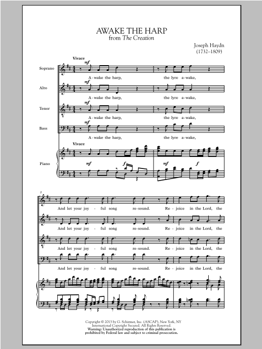 Franz Joseph Haydn Awake The Harp Sheet Music Notes & Chords for SATB - Download or Print PDF